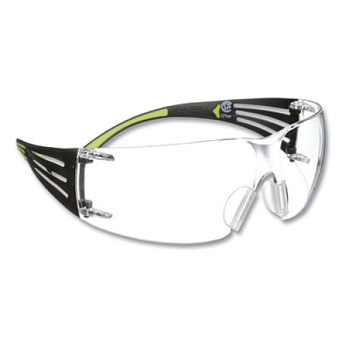3M SecureFit 400 Protective Eyewear, Frameless, Green Arms, Clear Single Lens (SF401AF)