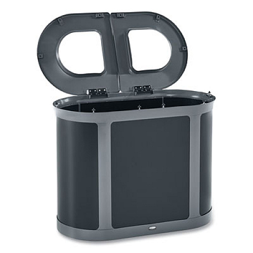 Rubbermaid Commercial ENHANCE PILL Dual Stream Waste Receptacle, (2) 23 gal Capacity Bins, Metal, Umbra Gray/Pearl Gray (2172843)