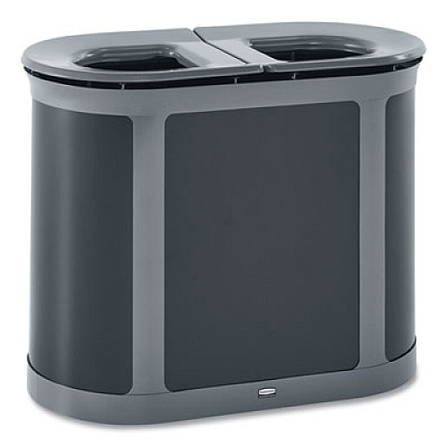 Rubbermaid Commercial ENHANCE PILL Dual Stream Waste Receptacle, (2) 23 gal Capacity Bins, Metal, Umbra Gray/Pearl Gray (2172843)