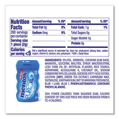 Mentos Pure Fresh Gum Variety Pack, Fresh Mint/Spearmint, 50 Pieces/Bottle, 8 Bottles/Carton (60000727)