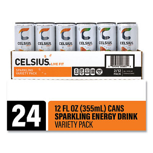 Celsius Live Fit Variety Pack, Kiwi Guava and Orange, 12 oz Can, 24/Carton (22002166)