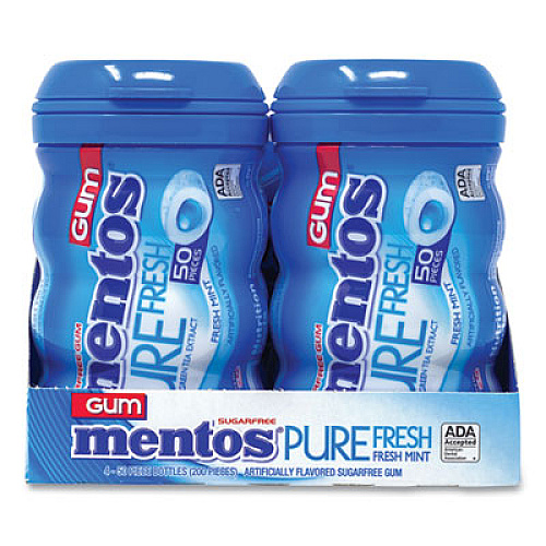 Mentos Pure Fresh Gum Variety Pack, Fresh Mint/Spearmint, 50 Pieces/Bottle, 8 Bottles/Carton (60000727)