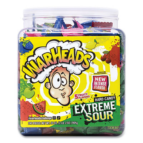 WARHEADS Xtreme Sour Hard Candy, Assorted Flavors, 34 oz Tub (22002140)