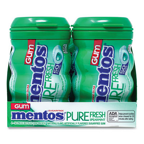 Mentos Pure Fresh Gum Variety Pack, Fresh Mint/Spearmint, 50 Pieces/Bottle, 8 Bottles/Carton (60000727)