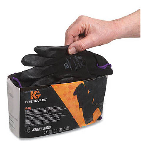 KleenGuard G40 Polyurethane Coated Gloves, EN388: 3131X, 15" Long, Medium, Black, 12 Pairs (13838)