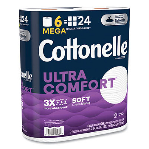 Cottonelle Ultra ComfortCare Toilet Paper, Soft Tissue, Septic Safe, 2-Ply, White, 284 Sheets/Roll, 6 Rolls/Pack, 36 Rolls/Carton (55707)