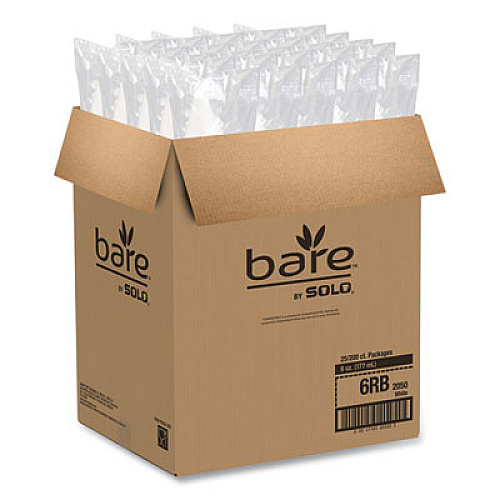 SOLO Bare Eco-Forward Treated Paper Cone Cups, ProPlanet Seal, 6 oz, White, 200/Sleeve, 25 Sleeves/Carton (6RBU)