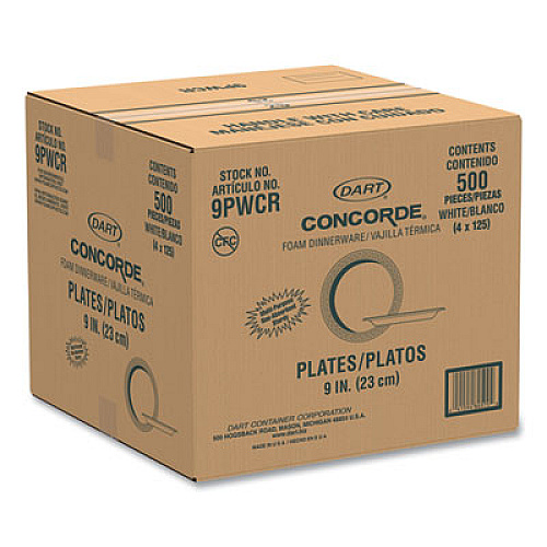 DART CONTAINER CORPORATION Concorde Non-Laminated Foam Plates, 9" dia, White, 125/Pack (9PWCRPK)
