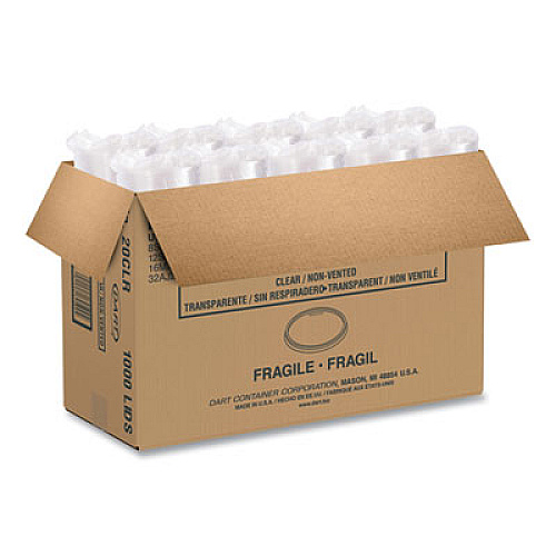 Dart Plastic Lids for Foam Cups, Bowls and Containers, Flat, Not Vented, Fits 6 oz to 32 oz, Clear, 100/Sleeve, 10 Sleeves/Carton (20CLR)