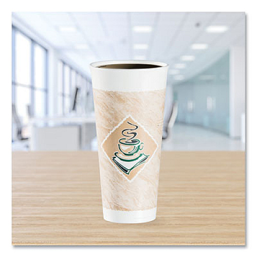 Dart Cafe G Foam Hot/Cold Cups, 24 oz, Brown/Green/White, 20/Bag, 25 Bags/Carton (24X16G)