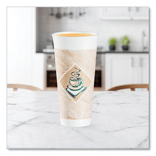 Dart Cafe G Foam Hot/Cold Cups, 24 oz, Brown/Green/White, 20/Bag, 25 Bags/Carton (24X16G)
