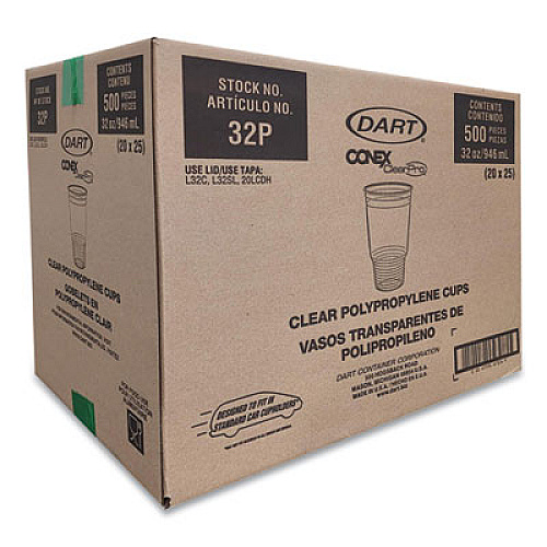 Dart Conex ClearPro Plastic Cold Cups, 32 oz, Clear, 25/Bag, 20 Bags/Carton (32P)