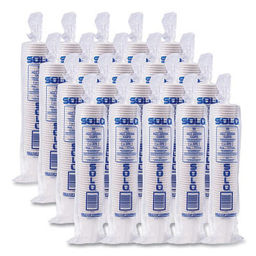 SOLO Single-Sided Poly Paper Hot Cups, 6 oz, White, 50/Pack, 20 Packs/Carton (376W)