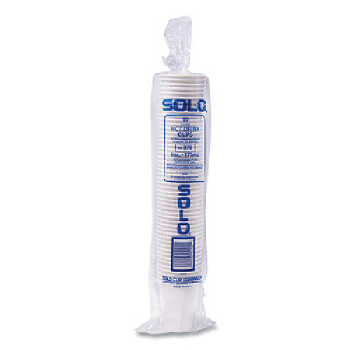 SOLO Single-Sided Poly Paper Hot Cups, 6 oz, White, 50/Pack, 20 Packs/Carton (376W)