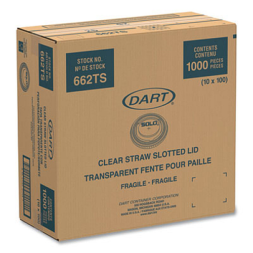 SOLO Straw-Slot Cold Cup Lids, Fits 9 oz to 20 oz Cold Cups, Plastic, Clear, 100/Sleeve, 10 Sleeves/Carton (662TSCT)