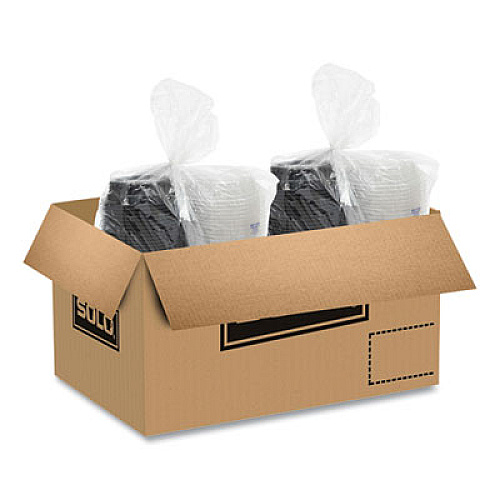 SOLO OctaView Hinged-Lid Hot Food Containers, 6.3 x 3.1 x 1.5, Black/Clear, Plastic, 200/Carton (806011PP94)
