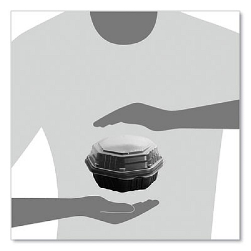 SOLO OctaView Hinged-Lid Hot Food Containers, 6.3 x 3.1 x 1.5, Black/Clear, Plastic, 200/Carton (806011PP94)