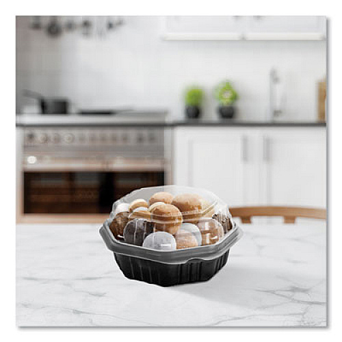 SOLO OctaView Hinged-Lid Hot Food Containers, 6.3 x 1.2 x 1.2, Black/Clear, Plastic, 200/Carton (806012PP94)