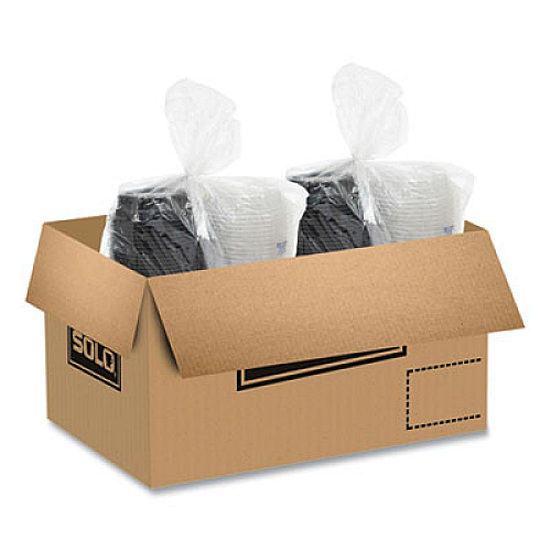 SOLO OctaView Hinged-Lid Hot Food Containers, 6.3 x 1.2 x 1.2, Black/Clear, Plastic, 200/Carton (806012PP94)