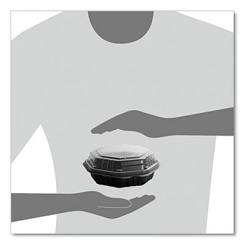 SOLO OctaView Hinged-Lid Hot Food Containers, 6.3 x 1.2 x 1.2, Black/Clear, Plastic, 200/Carton (806012PP94)