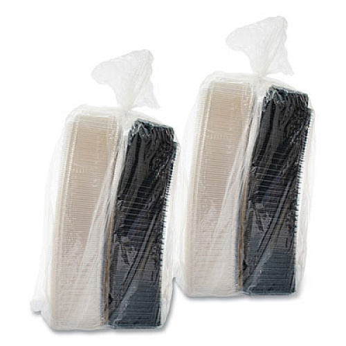 SOLO Creative Carryouts Hinged Plastic Hot Deli Boxes, 28 oz, 7.87 x 5.4 x 3, Black/Clear, 200/Carton (846622PS94)