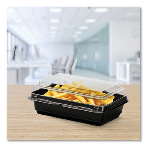 SOLO Creative Carryouts Hinged Plastic Hot Deli Boxes, 28 oz, 7.87 x 5.4 x 3, Black/Clear, 200/Carton (846622PS94)