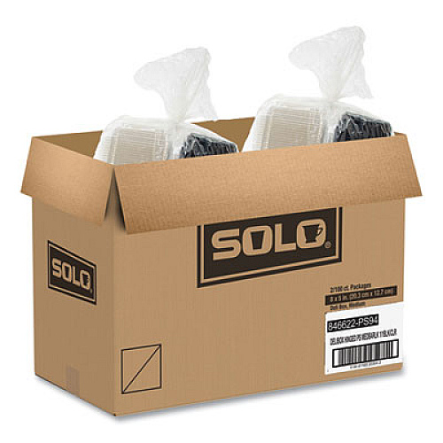 SOLO Creative Carryouts Hinged Plastic Hot Deli Boxes, 28 oz, 7.87 x 5.4 x 3, Black/Clear, 200/Carton (846622PS94)