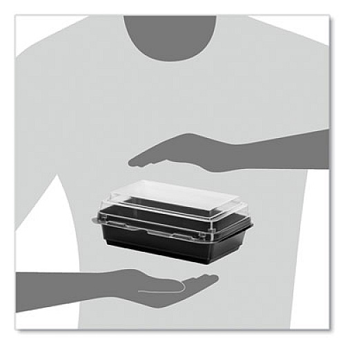 SOLO Creative Carryouts Hinged Plastic Hot Deli Boxes, 28 oz, 7.87 x 5.4 x 3, Black/Clear, 200/Carton (846622PS94)