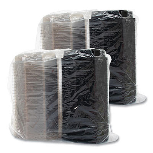 SOLO OctaView Hinged-Lid Cold Food Containers, 42 oz, 9.57 x 9.2 x 3.2, Black/Clear, Plastic, 100/Carton (864612PS94)