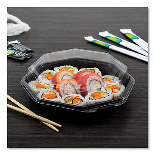 SOLO OctaView Hinged-Lid Cold Food Containers, 42 oz, 9.57 x 9.2 x 3.2, Black/Clear, Plastic, 100/Carton (864612PS94)