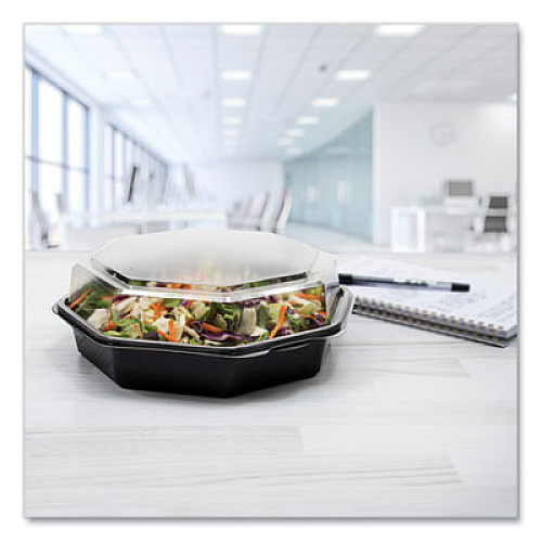 SOLO OctaView Hinged-Lid Cold Food Containers, 42 oz, 9.57 x 9.2 x 3.2, Black/Clear, Plastic, 100/Carton (864612PS94)