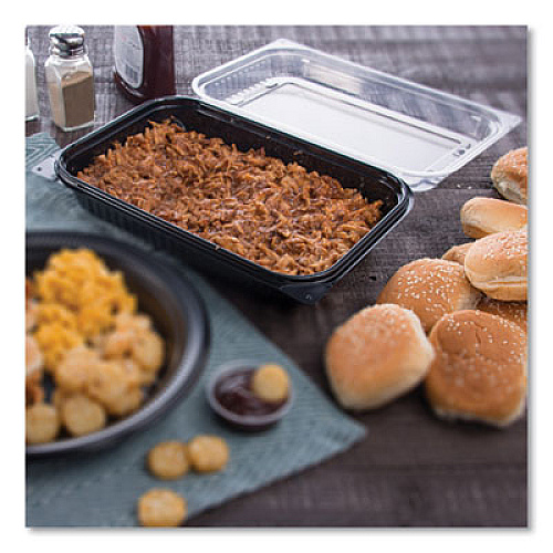 SOLO Hinged-Lid Dinner Box, 64 oz, 11.5 x 8.1 x 3, Black/Clear, Plastic, 100/Carton (919017PM94)
