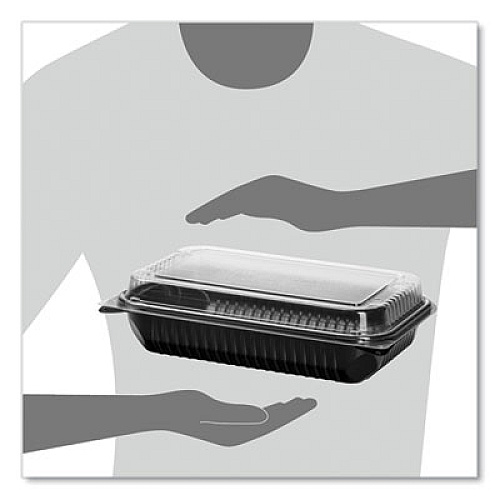 SOLO Hinged-Lid Dinner Box, 64 oz, 11.5 x 8.1 x 3, Black/Clear, Plastic, 100/Carton (919017PM94)
