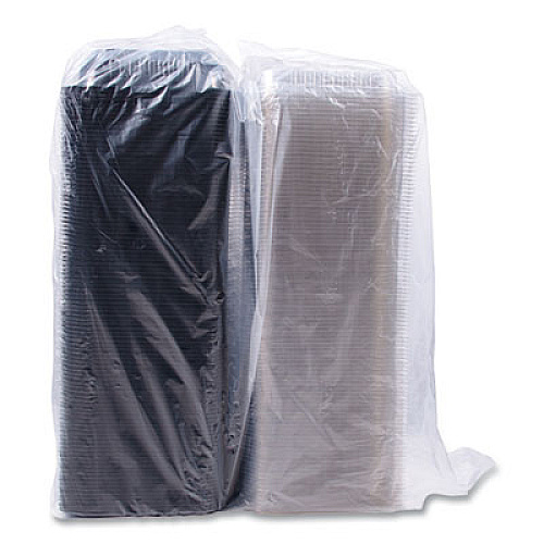 SOLO Hinged-Lid Dinner Box, 64 oz, 11.5 x 8.1 x 3, Black/Clear, Plastic, 100/Carton (919017PM94)