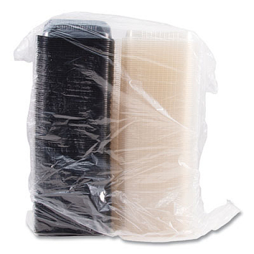 SOLO Hinged-Lid Dinner Box, 3 Compartments, 32 oz, 11.5 x 8.1 x 3, Black/Clear, Plastic, 100/Carton (919019PM94)