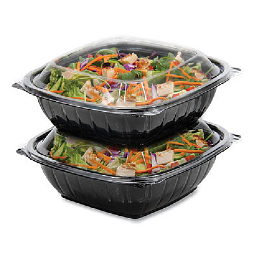 Dart PresentaBowls Pro Black Square Bowls, 64 oz, 8.5 x 8.5 x 3.3, Plastic, 63/Bag, 4 Bags/Carton (B64SB)