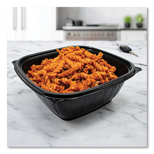 Dart PresentaBowls Pro Black Square Bowls, 64 oz, 8.5 x 8.5 x 3.3, Plastic, 63/Bag, 4 Bags/Carton (B64SB)