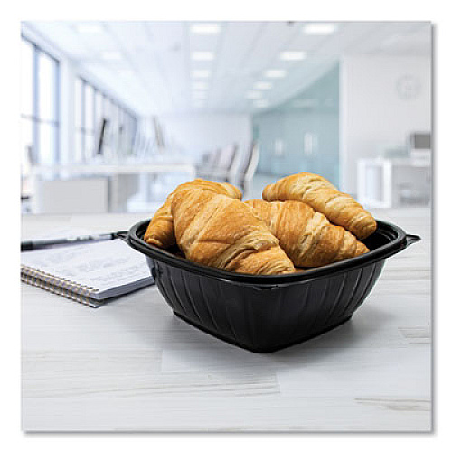 Dart PresentaBowls Pro Black Square Bowls, 64 oz, 8.5 x 8.5 x 3.3, Plastic, 63/Bag, 4 Bags/Carton (B64SB)
