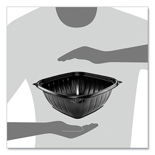 Dart PresentaBowls Pro Black Square Bowls, 64 oz, 8.5 x 8.5 x 3.3, Plastic, 63/Bag, 4 Bags/Carton (B64SB)
