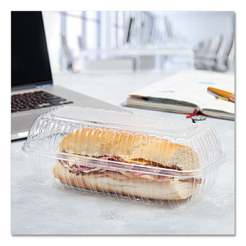 Dart Showtime Clear Hinged Containers, Hoagie Container, 29.9 oz, 5.1 x 9.9 x 3.5, Clear, Plastic, 100/Bag, 2 Bags/Carton (C99HT1)
