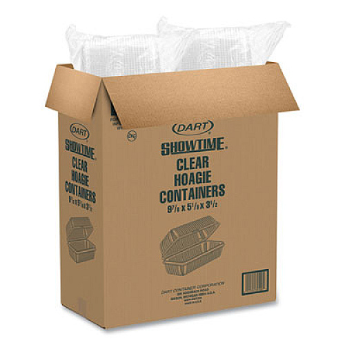Dart Showtime Clear Hinged Containers, Hoagie Container, 29.9 oz, 5.1 x 9.9 x 3.5, Clear, Plastic, 100/Bag, 2 Bags/Carton (C99HT1)