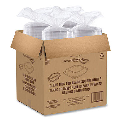 Dart PresentaBowls Pro Clear Square Lids for 24 oz to 32 oz Bowls, 8.5 x 8.5 x 0.5, Clear, Plastic, 63/Bag, 4 Bags/Carton (C2464BDL)
