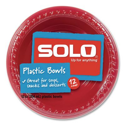 SOLO Party Plastic Premium Dinnerware, Bowl, 12 oz, Red, 24/Pack (CB1220202)