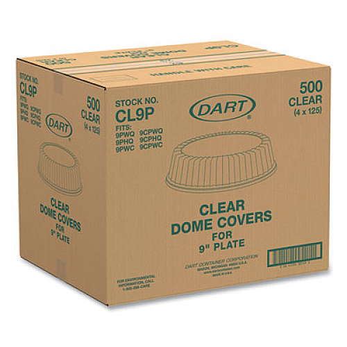 Dart Dome Covers for Dinnerware, For 9" Foam Plates, Clear, Plastic, 125/Bag, 4 Bags/Carton (CL9P)