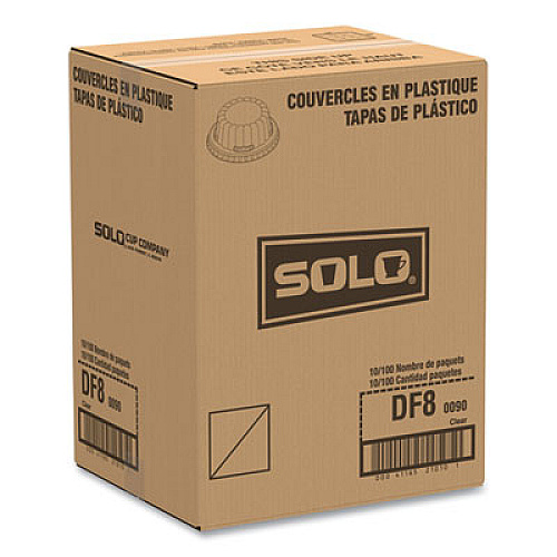 SOLO Flat-Top Dome PET Plastic Lids, For 6 oz to 10 oz Containers, 3.96" Diameter x 1.25" h, Clear, 1,000/Carton (DF8)
