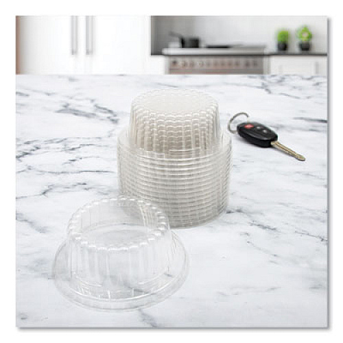 SOLO Flat-Top Dome PET Plastic Lids, For 6 oz to 10 oz Containers, 3.96" Diameter x 1.25" h, Clear, 1,000/Carton (DF8)