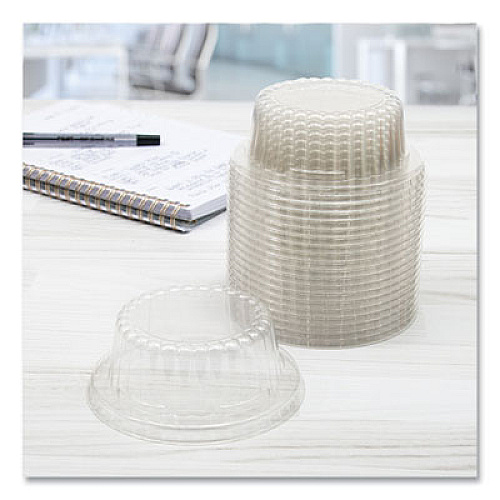 SOLO Flat-Top Dome PET Plastic Lids, For 6 oz to 10 oz Containers, 3.96" Diameter x 1.25" h, Clear, 1,000/Carton (DF8)