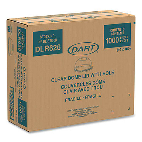 Dart Ultra Clear Dome Cold Cup Lids, Fits 16 oz to 24 oz Cold Cups, Plastic, Clear, 100/Pack (DLR626PK)
