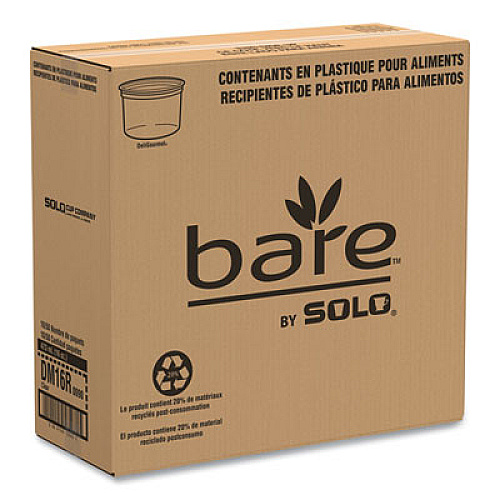 SOLO Bare Eco-Forward RPET Deli Containers, ProPlanet Seal, 16 oz, 4.6" Diameter x 3" h, Clear, Plastic, 500/Carton (DM16R)