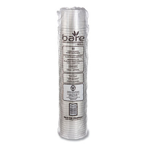 SOLO Bare Eco-Forward RPET Deli Containers, ProPlanet Seal, 16 oz, 4.6" Diameter x 3" h, Clear, Plastic, 500/Carton (DM16R)